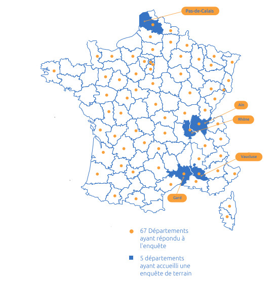 Carte des départements participants à l'étude